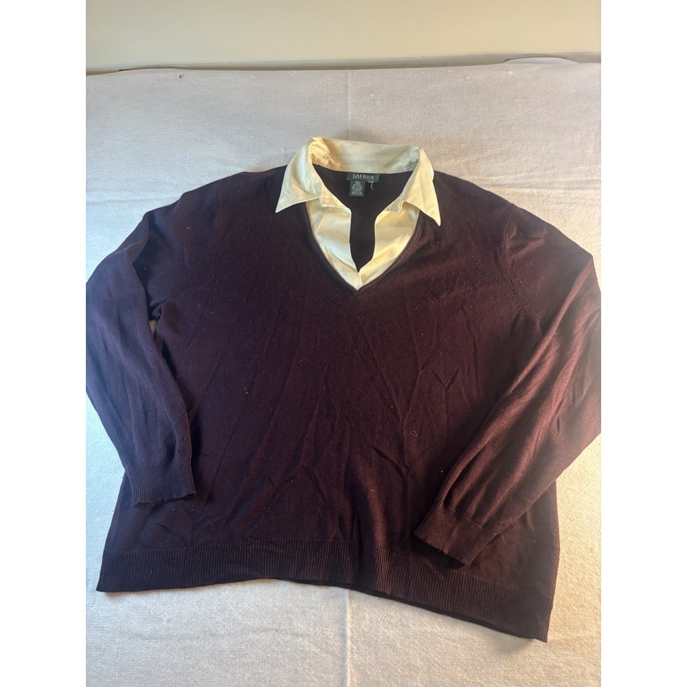 Lauren Ralph Lauren Sweater Womens Large Burgundy Layered Look Silk & Cashmere